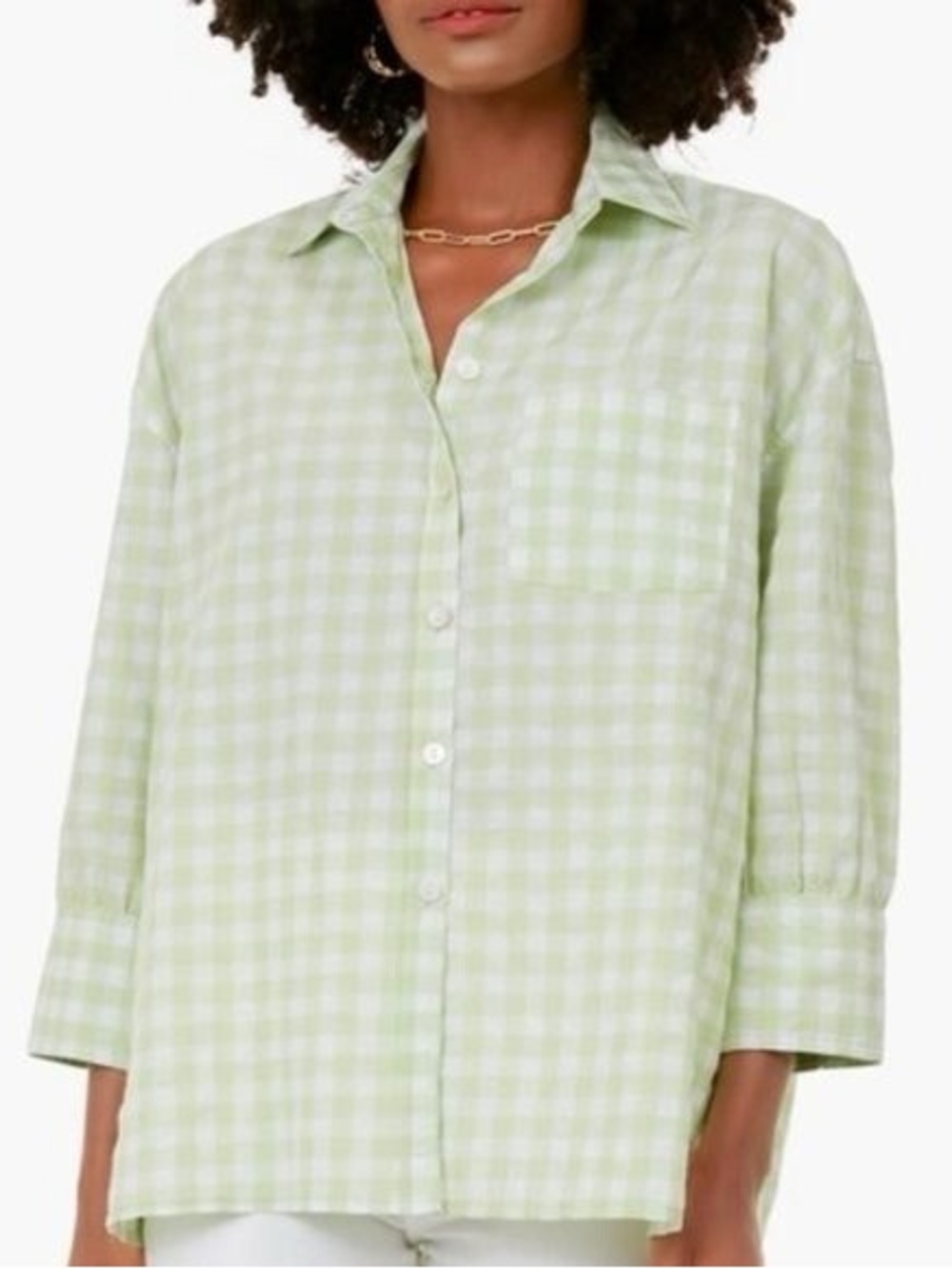 Pomander Place Pastel Green Gingham Button-Down Shirt